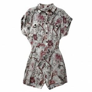 Saiph Lab Pink Floral Linen Cotton Romper Shorts Jumper Women’s L